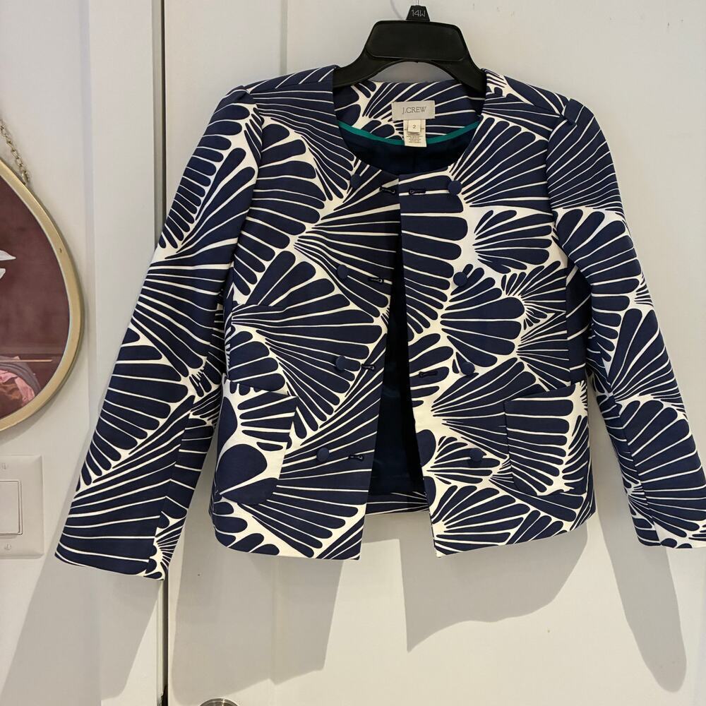 J.Crew Blue Clamshell Print Cropped Blazer Sz 2